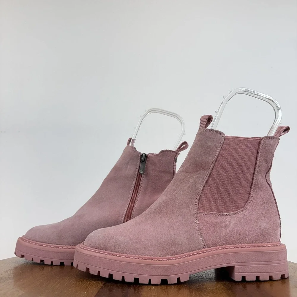Big Kids Sam Edelman Laguna Pink Leather Lug Sole Chelsea Ankle Boots‎ Size 4 Y